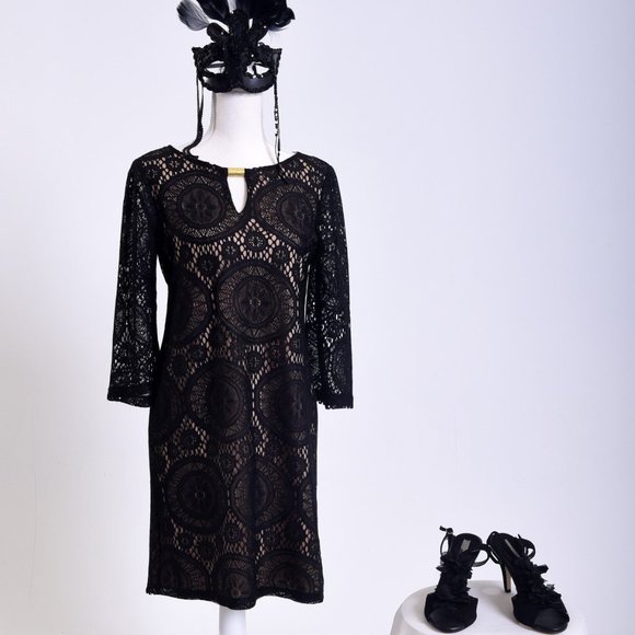 Black Lace Overlay Dress Size 8 AA Studio - Picture 1 of 9
